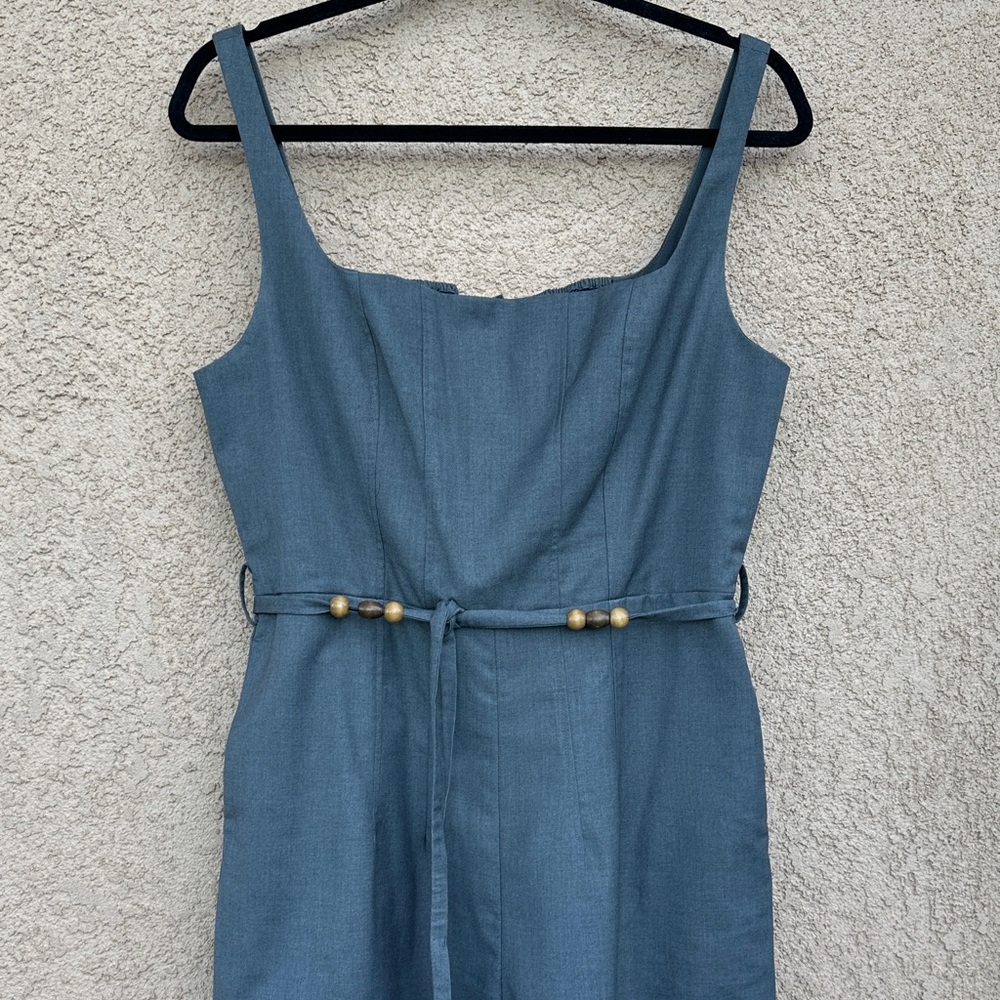 Square Neck Belted Jumpsuit With Beaded Waist Tie - Picture 6 of 8